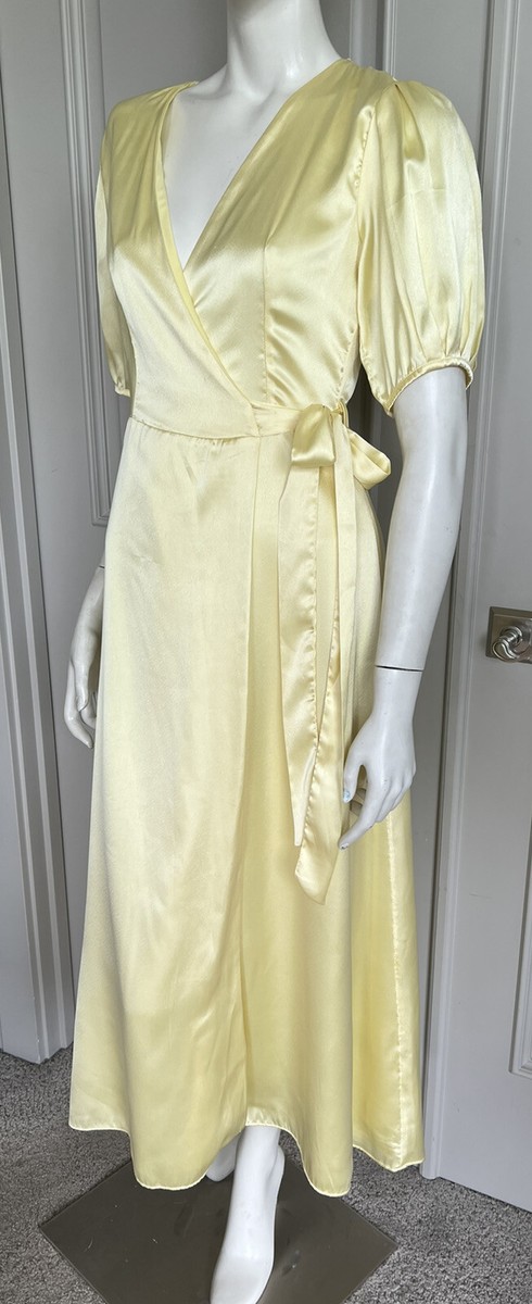 Zara Womens Yellow Silk Wrap Balloon Short Sleeve Maxi Dress Sz S NWT