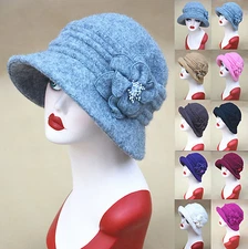 A299 Womens Downton Abbey Style 1920s Wool Cloche Bucket Bonnie Hat Winter Cap