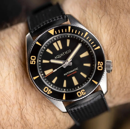Aquatico Poseidon Automatic Men's Diver Watch Black Dial / Black Strap - 第 1/11 張圖片