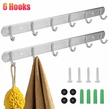 6 Hooks Wall Mount Key Hat Towel Rack Hanger Holder Coat Robe Clothes Organizer