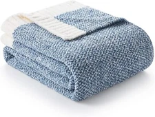 Blue Bedding Blanket, Twin Size for Bed and Sofa, Reversible Super Soft Blanket