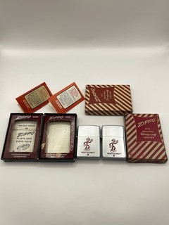 Rare Clean Vintage Reddy Kilowatt Zippo Pair Pat.2032695 Pat.2517191 Box Papers