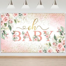 6x3.6ft Pink Floral Oh Baby Backdrop Girl Baby Shower Party Photography Decor