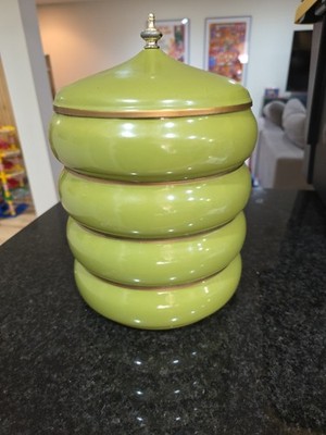 Vintage MCM Lincoln Beautyware Pagoda Rare Avocado Stacking Metal