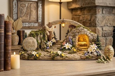 Custom He Is Risen Wood Block Personalized Easter Nativity Scene Decor Religious