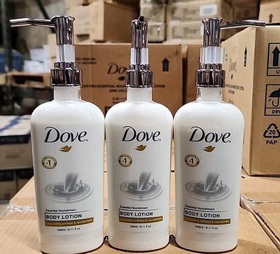 3 PACK Dove Body Care Lotion Pump Essential Nourishment Dry Skin 8oz 240ml