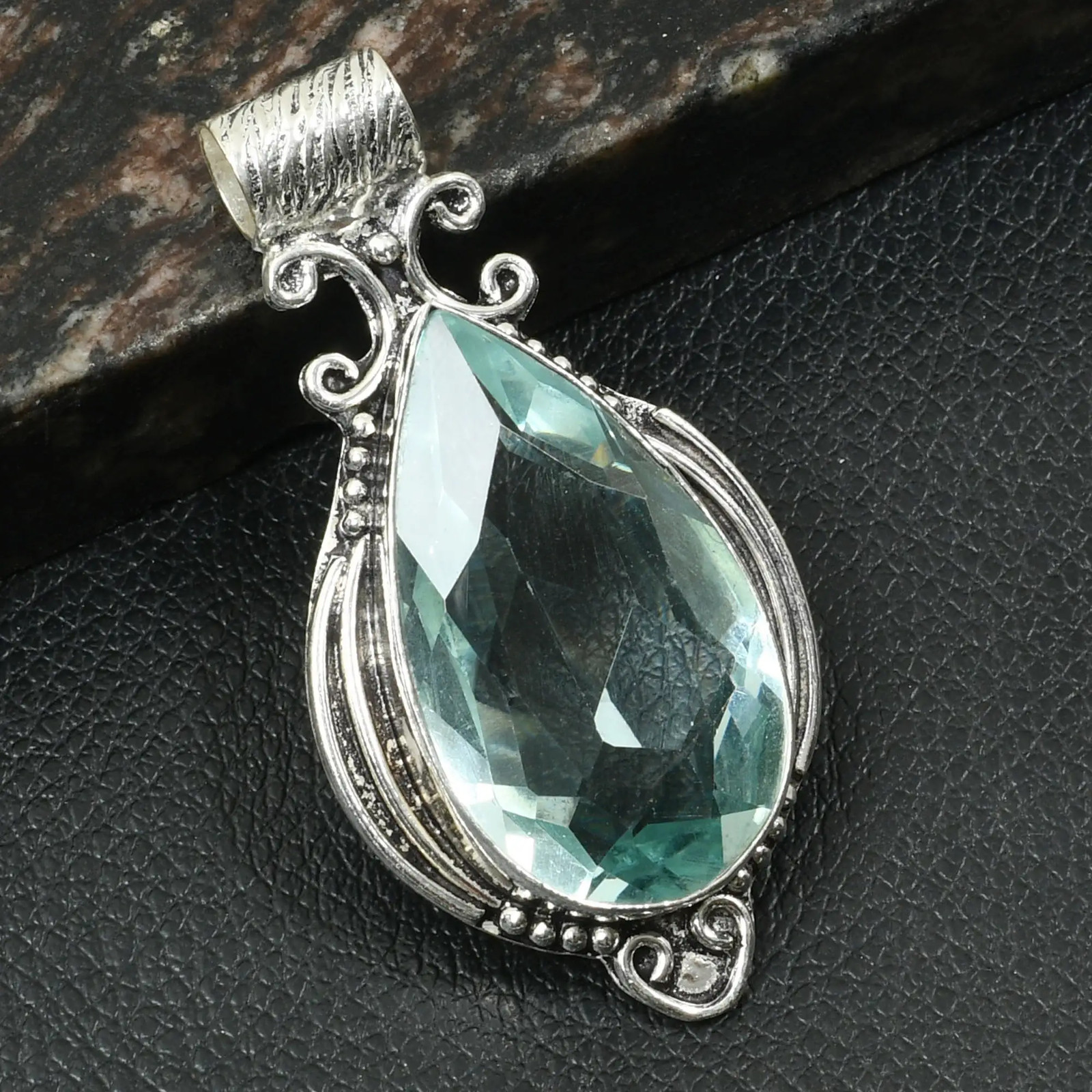 Aquamarine Gemstone Ethnic Handmade Pendant Jewelry For Unisex 2.2
