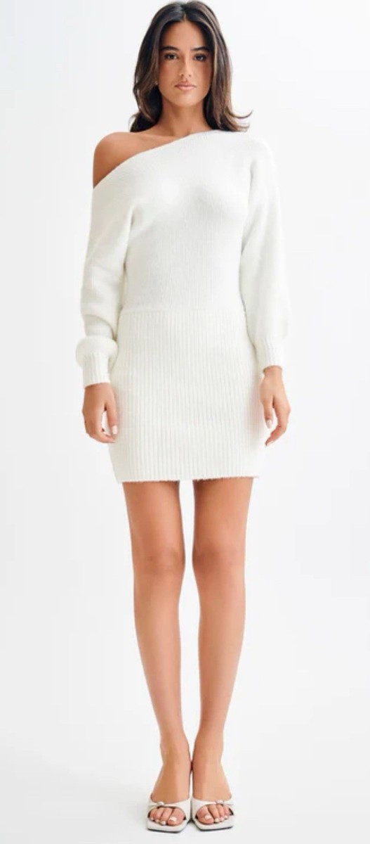 Meshki Dress Rafferty Boat Neck Knit Soft Size Ivory