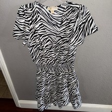 MICHAEL Michael Kors Womens Mini Dress Zebra Print Ruffled Smocked Crepe M