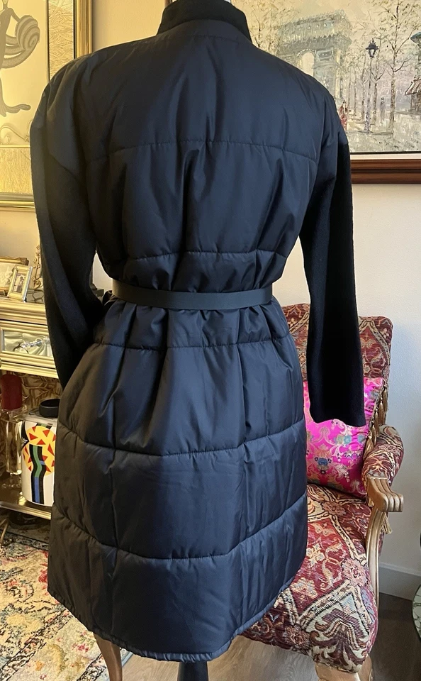 Abrigo acolchado acolchado negro Eileen Fisher mangas de lana hervida bolsillos laterales, pequeño Foto 4 de 4