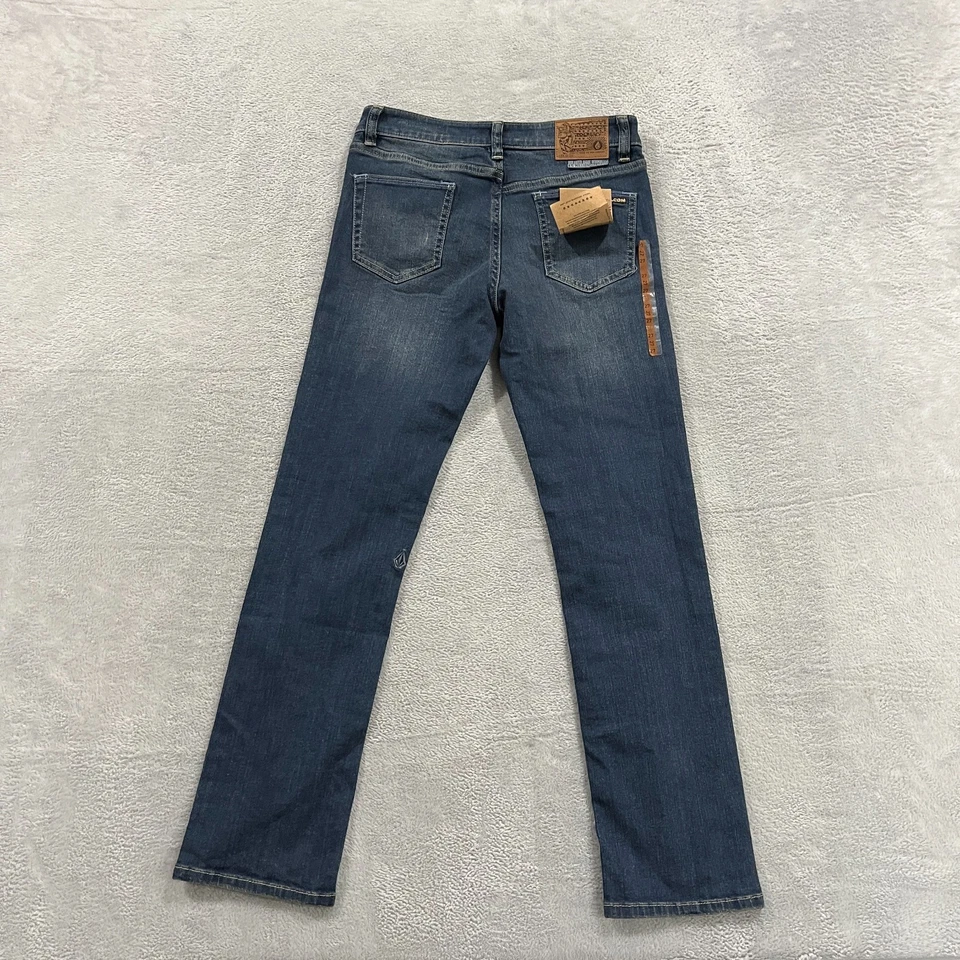 Pantalones de mezclilla Volcom para niños 27 14 años jóvenes Vorta ajustados pierna recta elásticos occidentales Y2K Foto 2 de 4