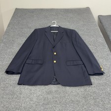 Vintage Chaps Ralph Lauren Blazer Mens Navy Blue Wool Plaid Gold Buttons Classic