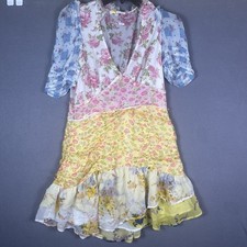 Love Shack Fancy Floral Arlo Mini Dress 100% Silk Sz 6 Patchwork