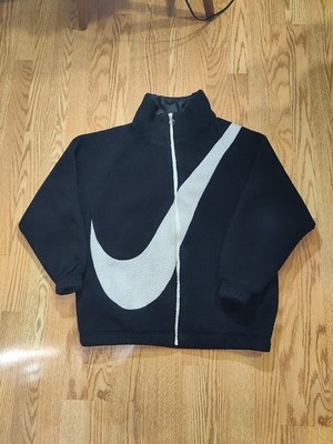 Nike Jacket Womens Sportswear Reversible Big Swoosh Sherpa Fleece Large Black