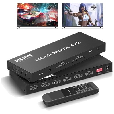 Ferrisa 4x2 HDMI Matrix Switch, Audio Splitter, IR Remote