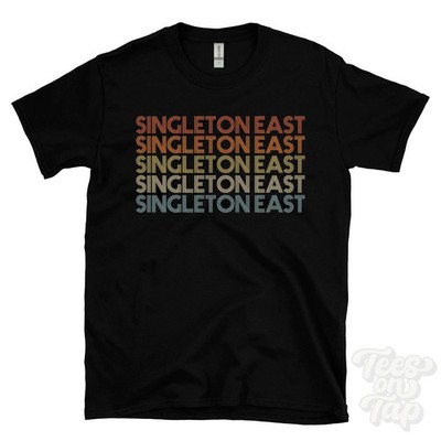 SINGLETON EAST REPEATED RETRO STYLE T-SHIRT mens & womens uk place name gift