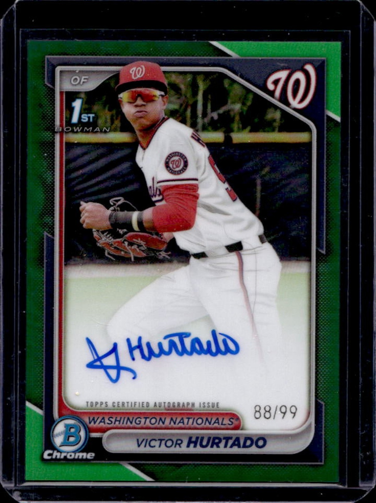 2024 Bowman Chrome Victor Hurtado Auto Green Refractor 1st #/99 Nationals