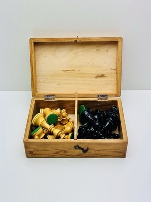 Vintage Holz Schachfiguren Komplett mit Holzkiste Klassisches Schachspiel