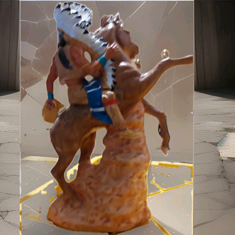 Native American on Rearing Horse Painted Resin Figurine Statue, Multicolor