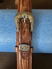 Nocona Men's Leather Belt S160 Tooled Tan, Western Style, Made in Texas