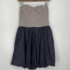 Maeve Fit & Flare Strapless Ditzy Mini Dress Women's 8 Gray Floral Anthropologie