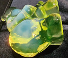 Vintage Fenton Vaseline Uranium Opalescent Glass Trunk Up Elephant. With label. — photo 4