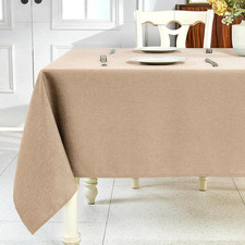 Textured Linen Table Cloth for Rectangle Table, Khaki, 52 X 70 Inch Waterproof