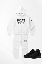 Men's White Tracksuit Hoodie Joggers Sweatsuit To Match Air Jordan 4 Black Cat
