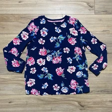Joules Women Floral Keegan Crepe Shell Top Size 12 Navy Blue EUC
