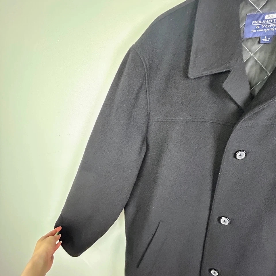 Roundtree & Yorke Men's Wool Overcoat Jacket Collared Button Front Coat Black L - Image 4 of 4