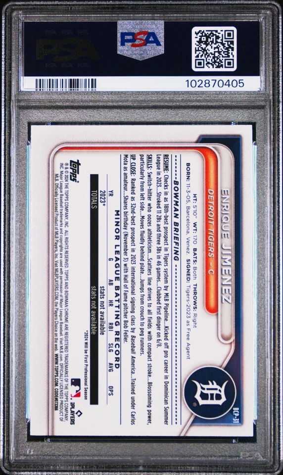 Enrique Jimenez 2024 Bowman Chrome Mega Box #31 BLUE Refractor /150 PSA 10 - Image 2 of 4