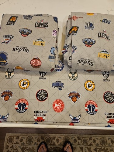 Pottery Barn Teen NBA (Eastern & Western) Gray Twin Flat & Fitted  & Queen Duvet
