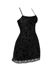 Verdusa Women's Dark Black Mini Dress Floral Spaghetti Strap Mesh Dresses XS