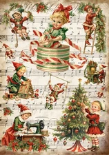 Vintage Elves Holiday Decoupage Rice Paper, Christmas, Scrapbooking, Journals