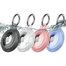 4 Pack IPX8 Waterproof Compatible with AirTag Keychain Black/Clear/Blue/Pink