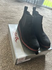 Ara Scala Suede Black Chelsea Boot With Red And Sparkle Trim Good Grip size 8