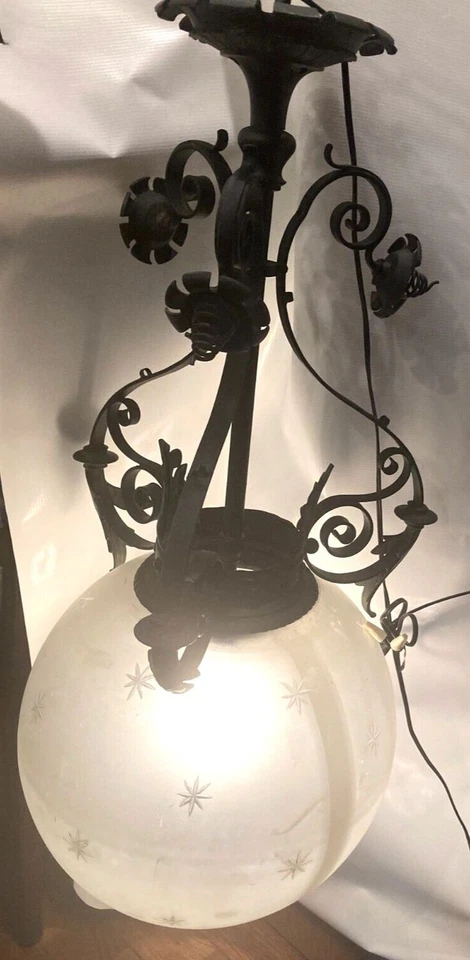 Antiguo accesorio de luz electrificado victoriano original gas 13" bola pantalla 34" Foto 2 de 4