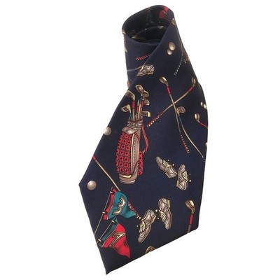 60s 70s Prestige Silk Tie Golf Theme Red White Blue on Navy Classic 4 in x 56 in