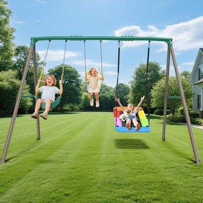 Hapfan 600lbs Tall Heavy Duty Metal Swing Set with Swings