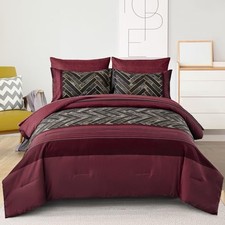 Comforter Set Size 7 Pieces Red and Black Stripe Bed in a Bag King Burgundy