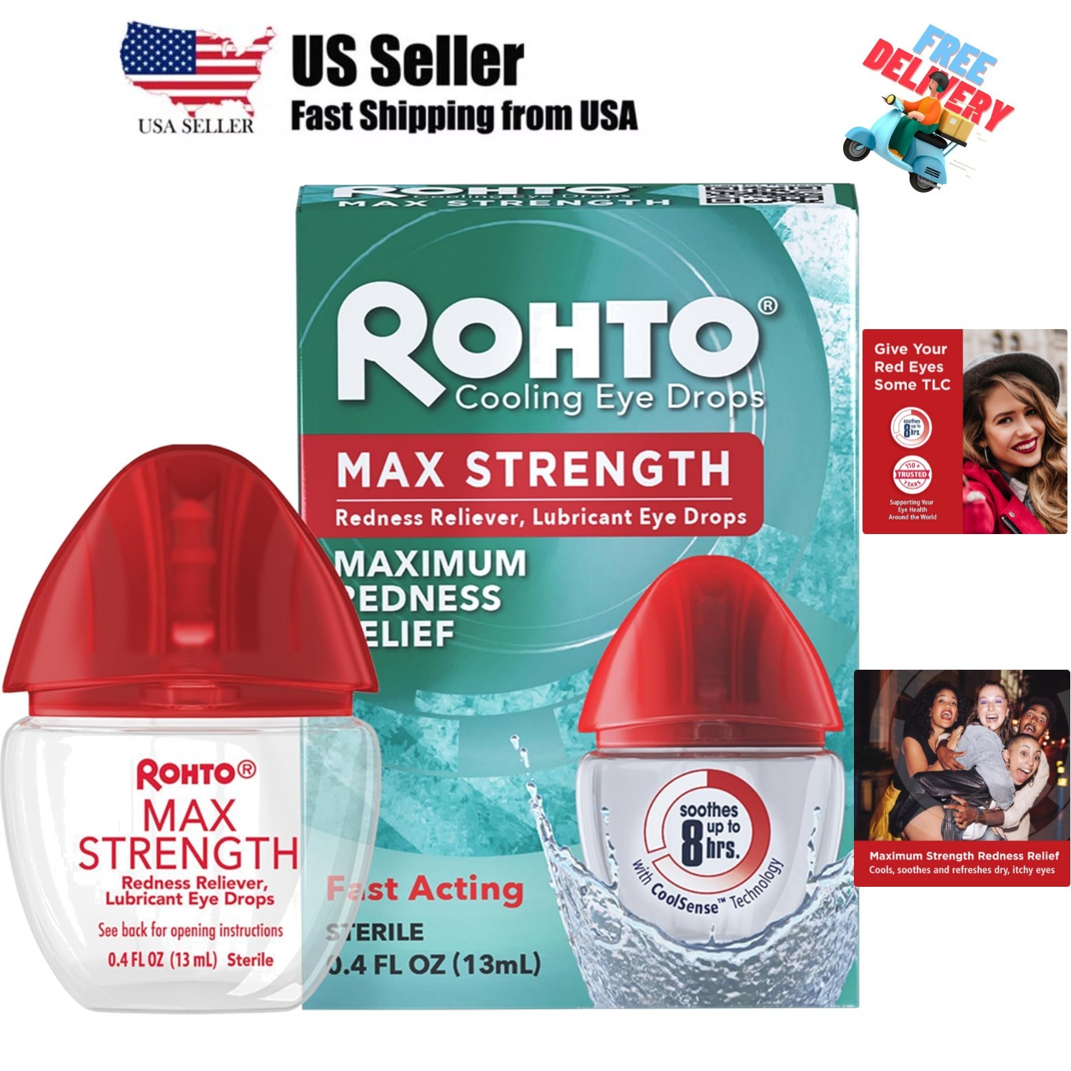 Max Strength Redness Reliever, Lubricant Eye Drops, Fast, Co