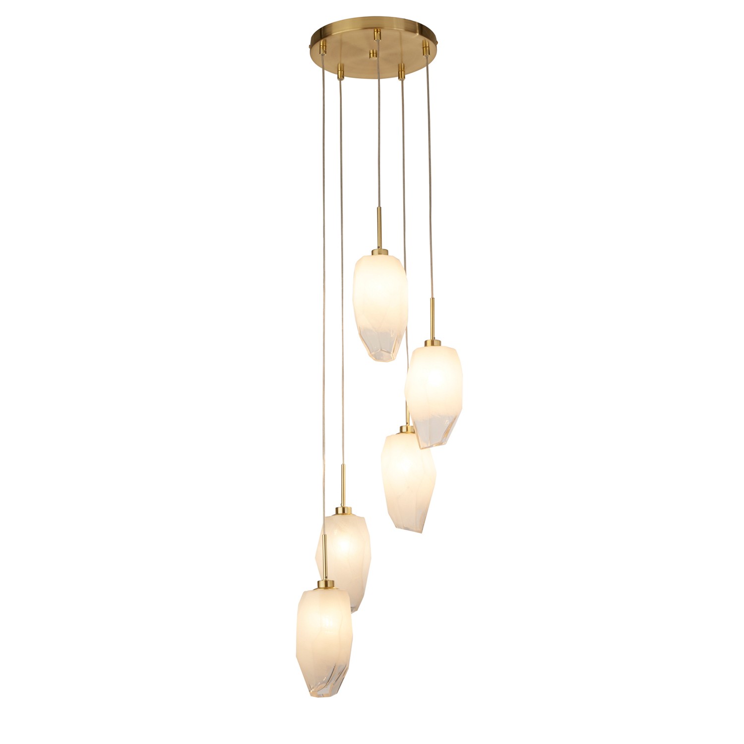 Pendant Light 5 Light Satin Brass IP20 G9 Rocky Frosted Glass Ceiling Light