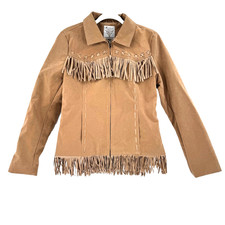 Fornia Saddle Creek Fringe Western Boho Cowgirl Faux Leather Jacket Women's L