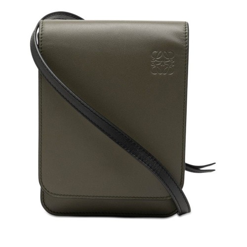 Loewe Anagram Gusset Leather Shoulder Bag Women Green One Size