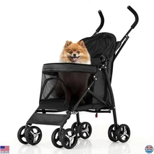 MoNiBloom 4-Wheel Pet Stroller - Compact Jogger with Sunshade & Cozy Pad, 22 lbs