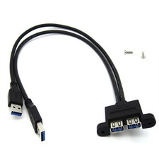 Dual USB 3.0 A Male to USB 3.0 Female Extension Screw Panel Mount Cable 30cm new