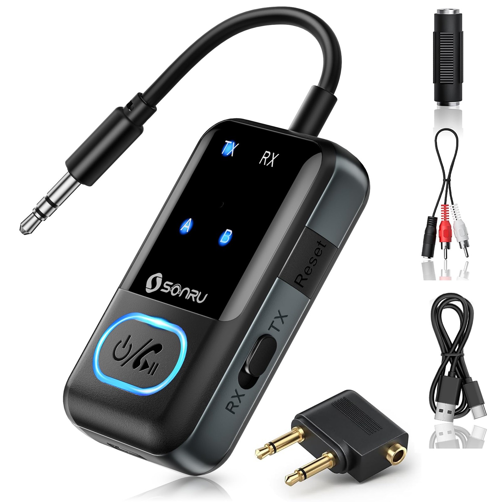 Bluetooth 5.3 Airplane Adapter 2-in-1 Wireless Audio Transmitter for Headphones