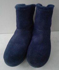 FITFLOP MUKLUK SHORTY SIZE 7/41 NAVY SUEDE/SHEARLING WARM BOOTS GOOD USED COND'N