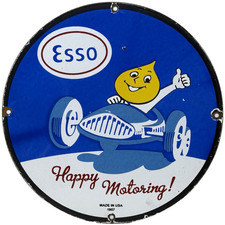 Vintage Esso Gasoline Porcelain Sign Happy Motoring Gas Station Oil Pump Plate Vintage Esso Gasoline Porcelain Sign Happy Motoring Gas Station Oil Pump Plate