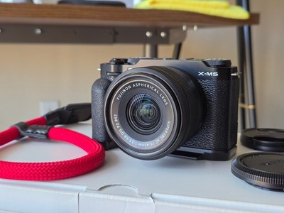 Fujifilm X-M5 camera (black) w/ XC 15-45mm lens and extras, shutter count 700